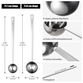 Doosu Long Coffee Spoon, 18/8 Stainless Steel Measuring Spoon with 17.5 cm Long Handle, Metal Tablespoon (15+30ml)