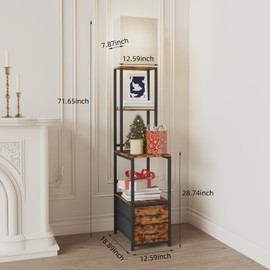 Fozxsvg Large Floor Lamp with Table, Shelf and Storage Floor Lamp Combination, with Charging Station, Night Table, Suitable for Living Room Bedroom Office (Brown)