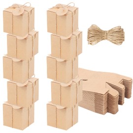 Belle Vous Pack of 100 Gift Boxes with Lids Made of Brown Kraft Paper, 5 x 5 x 5 cm, Square Cardboard Boxes with Lid and Jute String for Crafts, Party & Wedding Favours, Easy to Assemble
