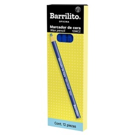 Barrilito Lápiz Marcador de cera Azul, caja con 12 piezas. 12MCZ