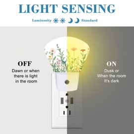 Watercolor Colorful Wildflowers Night Light Wildflowers Nightlight Plug into Wall with Dusk to Dawn Sensor for Kid Girls Boys Women Men Room, Hallway, Kitchen, Bathroom, Stairs Decor