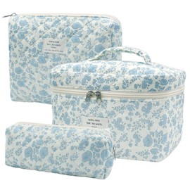 Pack of 3 Women's Cosmetic Bag Toiletry Bag with Floral Pattern, Toiletry Bag, Make Up Bag, Portable Makeup Bag, Wash Bag, Large Women Girls for Everyday Use and Travel, White Orchid, Fashion