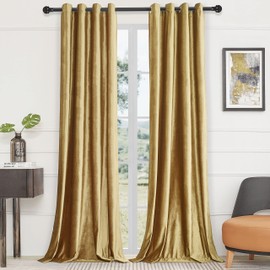 BULBUL Velvet Gold Curtains 95 inch Length- Living Room Blackout Thermal Window Drapes Darkening Decor Grommet Curtains for Bedroom Set of 2 Panels