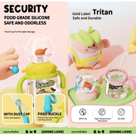 Drinking Cup with Whale Squirt 2025 Kids Weighted Sippy Cups No Spill Cute Water Bottle with Lids and Straws Leak Proof Handles ＆ Adjustable Strap 360 Squirting Milk Straw Training Sippy Cups (B1)