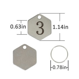 StayMax Hexagon Shape Stainless Steel Number Tags Key Tags ID Tags (26-50)