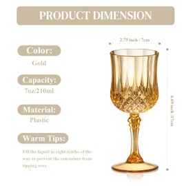 XUWAIDSGN 48 Pcs 7oz Plastic Vintage Wine Glasses Drinking Glasses Unbreakable Wedding Glassware Crystal Water Goblets Reusable Drinkware Vintage Champagne Flutes (48, Amber)