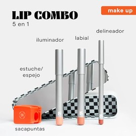 SARELLY, Kit de Maquillaje, Lip Combo 5 en 1, Labial, Delineador, Iluminador, Sacapuntas y Estuche, Tamarind