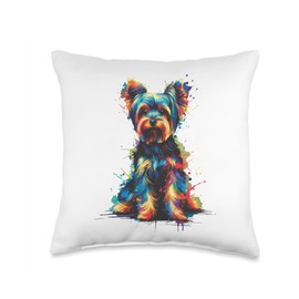 Colorful Splash Art Yorkshire Terrier Dog Terriers Yorkie Throw Pillow