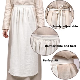 KUOIN Medieval Cosplay Half Apron, Vintage Linen Waist Apron(white)