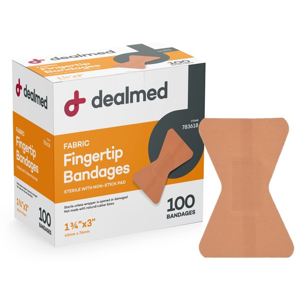 Dealmed Fabric Fingertip Flexible Adhesive Bandages – 100 Count (1 Pack) Bandages with Non-Stick Pad, Latex Free, Wound Care for First Aid Kit, 1 3/4" x 3"