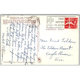 Curt Teich Old Mission San Juan Capistrano California 1961 Postcard Fountain White Doves