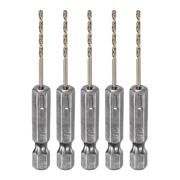 HARFINGTON 5pcs 1/4" Hex Shank Drill Bit 1/16" Gold Oxide