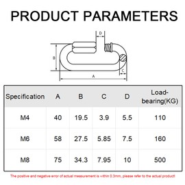 4PCS Heavy Duty Carabiners For M8,304 Stainless Steel Quick Link Carabiner Clip,Locking Carabiners for Camping,Hiking,Swing