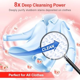 Binbata Hojas de detergente para ropa sucia, 64 piezas (128 cargas), hipoalergénicas, ecológicas, con aroma a melocotón, sin plástico biodegradable, s