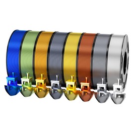 8-Color Silk PLA Filament Bundle for 3D Printers (1.75mm, 250g/Spool, 272 FT Total) - Black Grey, Bright Gold, Pharaonic Gold, White, Copper, Bronze, Sapphire Blue, Silver Grey, Low Warping, 2 kg