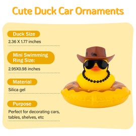 wonuu Rubber Duck Car Decorations Cute Car Accessories Dashboard Car Ornament with West Cowboy Hat Swim Ring Colour Necklace and Sunglasses,I_Brown&Black hat
