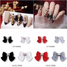 24pcs Small/Large Frosted Bow Nail Art Jewelry Bow Tie Bowknot Jewelry Accessories 3D Tips Nail Bow Alloy Rhinestones Flower Manicure DIY Decoration(white,gray,black,red)