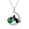 TwoAnts Cat Necklace 925 Sterling Silver Black Cat Crescent Moon