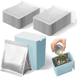 Hushee Set of 26 Grease Container for Kitchen with 25 Pcs Foil Liners Disposable Grease Bags, 1 Pcs Storage Bin, Cooking Oil Container Help Stop Kitchen Drains from Getting Clogged (Blue)