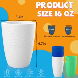 Homienly Alternative Plastic Cups - Wheat Straw Cups Set of 6, Unbreakable Water Tumblers 16 OZ, Stackable Drinking Cups with Etched Pattern Plastic Reusable Drinking Glasses for Kids - Island Series