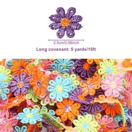 Bojueshaw Colored Daisy Lace Ribbon,2.5cm Width Floral Embellishment Sewing Ribbon,Flower Decorating Trims for DIY Crafts,Sewing,and Home Decor