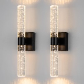 DORESshop Modern Wall Sconces Set of Two, 3CCT Crystal Bathroom Sconces Wall Light, Black Vanity Light Fixture, Sconce Wall Decor Set of 2, Wall Lights for Bedroom, Living Room, Hallway 18in