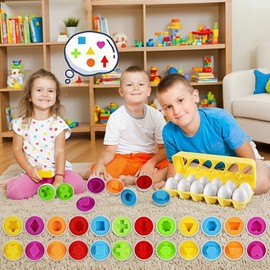 FARSEE 12 Huevos de Juguete para la educación temprana, Juguetes educativos Montessori, Juego de Juguetes con Forma de Huevo para emparejar Formas y Colores, Adecuado para niños en Edad Preescolar.