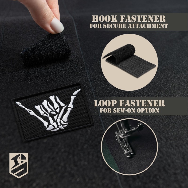 Bluyellow 2Pcs Black Shaka Hand Patch, Embroidered Skeleton Hand Shaka