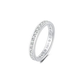 Muses Art Design Sterling Silver 925 CZ Birthstone Eternity Ring (Channel Set/Full Round), Stackable Wedding Engagement Ring