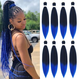 Braiding Hair Pre Stretched - 8 Packs Prestretched Braiding Hair 30 Inch Ombre Braiding Hair Itch Free Yaki Synthetic Hair Extension for Braids (30 Inch(8Packs), 1B/Blue)