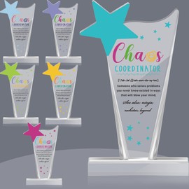 Menkxi 6 Packs Chaos Coordinator Awards for Office Coworker Employee Appreciation Awards Acrylic Thank You Trophy Gifts Inspirational Plaque Signs for Women Men Teacher Nurse Boss Leader(Colorful)