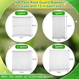 Windyun 48 Pcs Plant Root Baskets Gopher Baskets 1 Gallon, 3 Gallon, 5 Gallon Gopher Wire Mesh Plant Root Guard Protector Stainless Steel Bulb Cages Mole Vole Proof for Plant Underground Protection