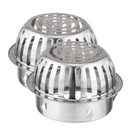 Relaxdays Set of 2 Stainless Steel Gutters Leaf Guards for 120mm Downpipes Anti Clogging Leaf Catcher Basket Silver