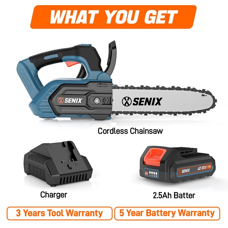 SENIX Chainsaw Cordless, 20V 10" Battery Chainsaw, Brushless Chain Saw,