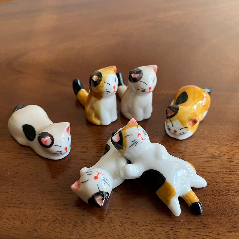 MIUFA Ceramic Cute Cat Chopsticks Rest Dinner Spoon Stand Knife