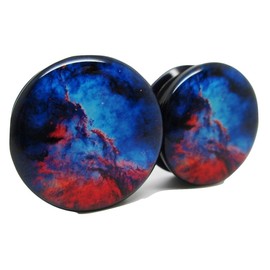 Pierced Republic Nebula Blue & Red Galaxy Ear Plugs - Acrylic Screw-On - 10 Sizes - Pair (0 Gauge (8mm))