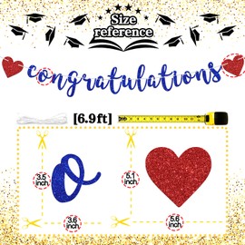 Congratulations Banner, Congrats Grad/So Proud of You, Graduation/Job Promotion/Celebration/Birthday Party Decorations Supplies, Blue Glitter
