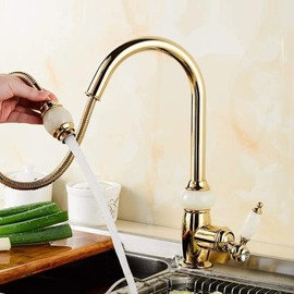 DAHSLNWKN Luxury Kitchen Pull Out Faucet Tap Retro 360 Degree Rotation Rose Gold All-Brass with Jade for Cold and Hot Mixer Tap Sink Faucet Vegetable Washing Basin Faucet