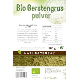 Naturacereal Naturacereal Bio Gerstengraspulver 500g - Nat1rliche Energiequelle mit Eisen, Zink & Vitamin A - Reich an Chlorophyll & Antioxidantien - Frei von Pestiziden