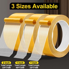 PACKKA Double Sided Fabric Tape Heavy Duty Mounting Tape, 2 Packs Double Stick Carpet Tape Two Sided Tape Rug Tape Gripper Clear Tape for Clothes Carpet Arts, 1inchx66FT20m