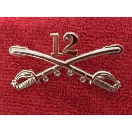 US ARMY 12TH CAVALRY CROSSED SABERS HAT PIN SUITABLE FOR A STETSON HAT 2 1/4 IN.