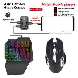 One - Handed RGB Gaming Keyboard and Mouse Combo, USB Wired LED Backlit Keyboard with Mouse and Converter, 35 Keys Mini Gaming Keypad Set for Android, for iOS 13.4 Or Less