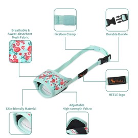 HEELE Dog Muzzle for Dogs, Soft Nylon Print Muzzle Air Mesh Breathable Adjustable Bow Pattern Pets Muzzles for Small Medium Large Dogs, Cyan Flower, XS