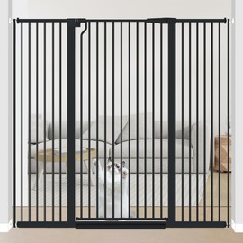 Qonimm 51.18" Extra Tall Pet Gate for Cats Dogs-29.6"-56.3" Extra Wide Baby Cat Gate for Stairs and Doorways-1.37" Ultra Narrow Spacing Dog Gate Dog Door with One-Handed Operation(29.6"-56.3")