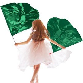 Silipull 2 Pcs Set 32" Praise Dance Worship Flags with Scalable Rod for Kids Children Semicircle Praise Church Flags for Worship Dance Outdoor Practice Performance(Dark Green)