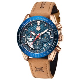 MEGALITH Chronograph Watches for Men Designer: Analogue Mens Watches Stylish Blue Face - Waterproof Wrist Watch Leather with Calendar