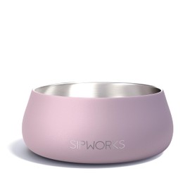 Sipworks Dog Bowl - Weighted Stainless Steel Dog Bowl with Non-Slip Base - Portable Metal Food & Water Bowls for Dogs - Pet Bowls for All Breeds Sizes for Travel & Outdoor Play - 32oz | Lavender Gray