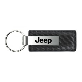 Au-TOMOTIVE GOLD, INC. Key Chain Key Ring Compatible with Jeep Gun Metal Carbon Fiber Leather Key Fob