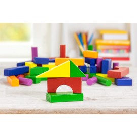 Stages Sensory Builder 50-Piece Colored Wooden Blocks in Canvas Storage Bag Learning Materials