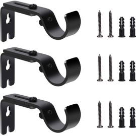 Soportes Barra de Cortina Ajustable, COOLKITALENT 3 Piezas Soportes de Poste de Cortina de Pared de Metal con Tornillos de Fijación para el Hogar Dormitorio Oficina, Negro